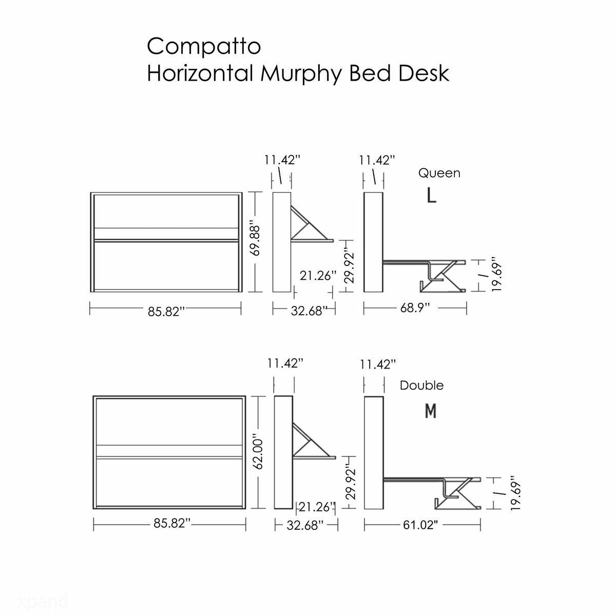 Compatto -Wall bed Desk Horizontal