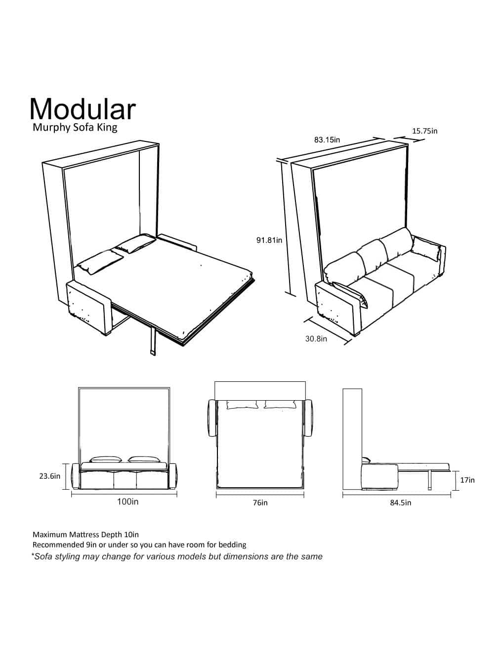 MurphySofa Stratus (Grey) Modular King Size Sofa Wall Bed